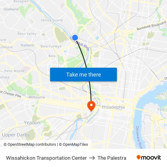 Wissahickon Transportation Center to The Palestra map