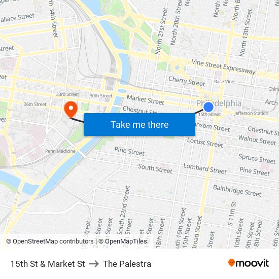 15th St & Market St to The Palestra map