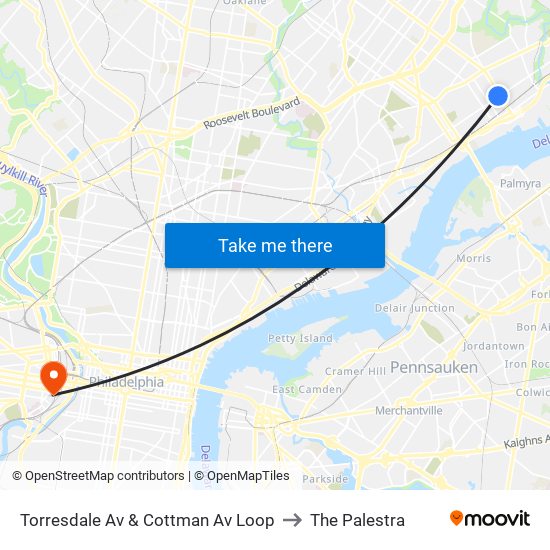 Torresdale Av & Cottman Av Loop to The Palestra map