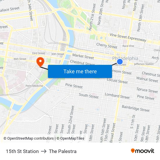 15th St Station to The Palestra map