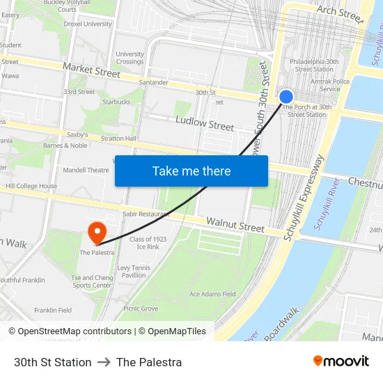 30th St Station to The Palestra map