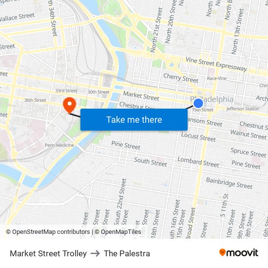 Market Street Trolley to The Palestra map