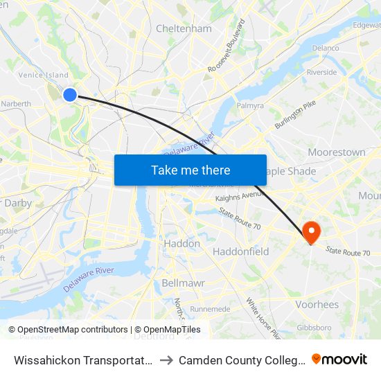 Wissahickon Transportation Center - Onsite to Camden County College - Rohrer Center map