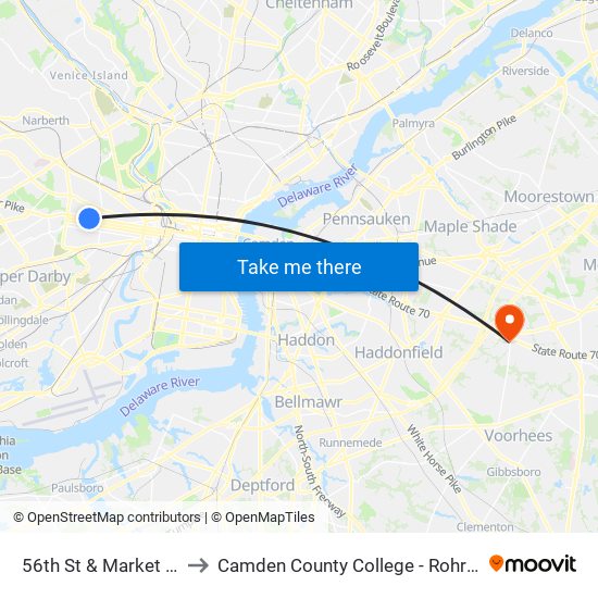 56th St & Market St - Fs to Camden County College - Rohrer Center map