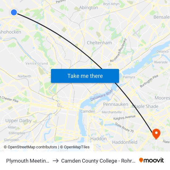Plymouth Meeting Mall to Camden County College - Rohrer Center map