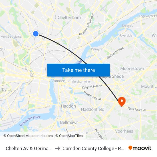 Chelten Av & Germantown Av to Camden County College - Rohrer Center map