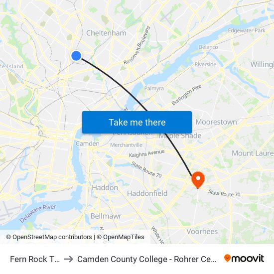 Fern Rock T C to Camden County College - Rohrer Center map