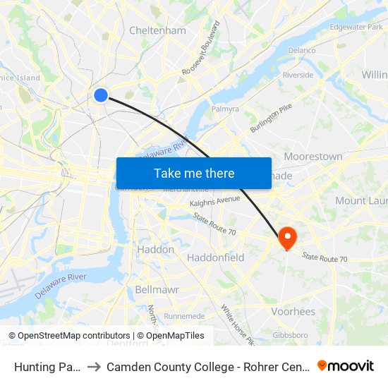 Hunting Park to Camden County College - Rohrer Center map