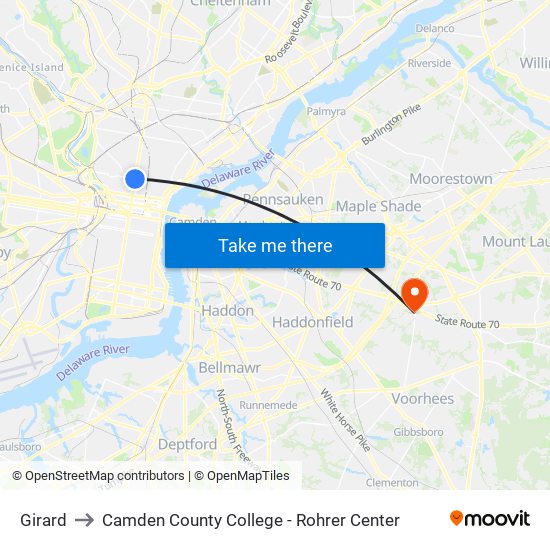 Girard to Camden County College - Rohrer Center map