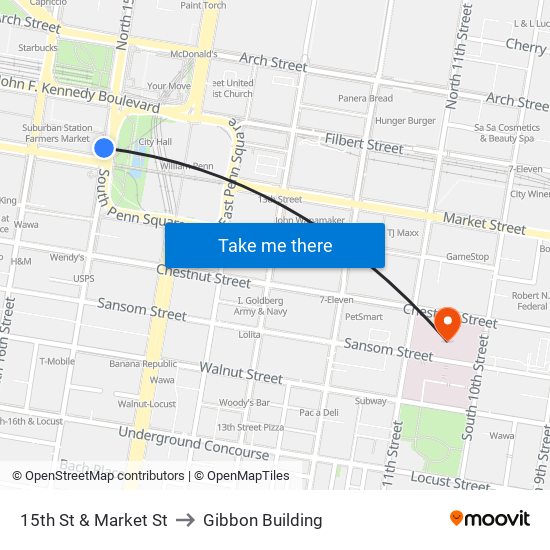 15th St & Market St to Gibbon Building map