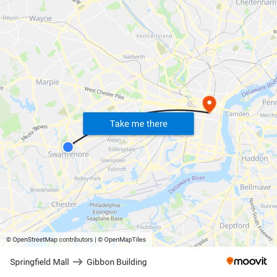 Springfield Mall to Gibbon Building map
