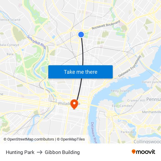 Hunting Park to Gibbon Building map