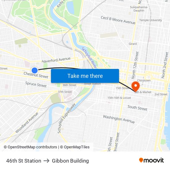 46th St Station to Gibbon Building map