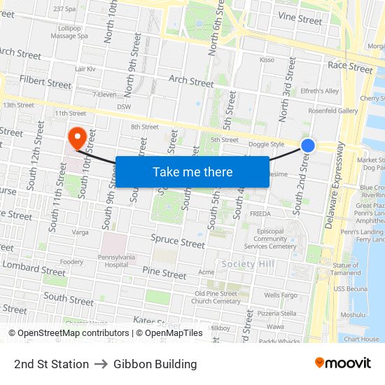 2nd St Station to Gibbon Building map