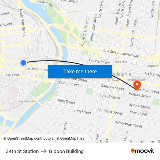 34th St Station to Gibbon Building map