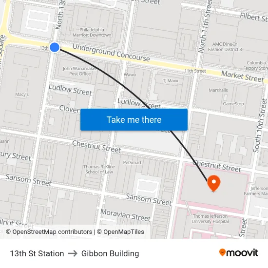 13th St Station to Gibbon Building map