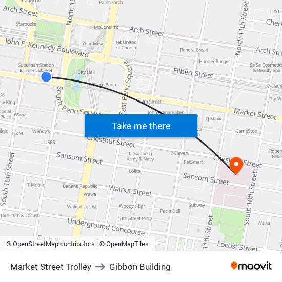 Market Street Trolley to Gibbon Building map