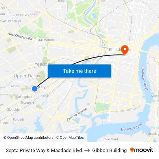 Septa Private Way & Macdade Blvd to Gibbon Building map