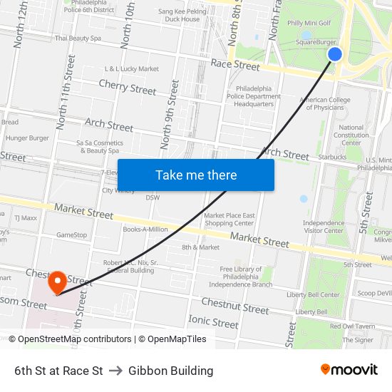 6th St at Race St to Gibbon Building map