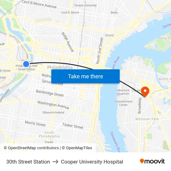 30th Street Station to Cooper University Hospital map