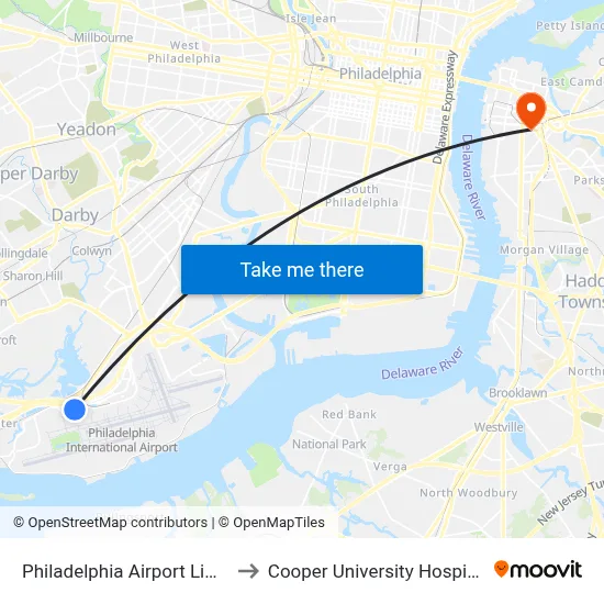 Philadelphia Airport Limo to Cooper University Hospital map