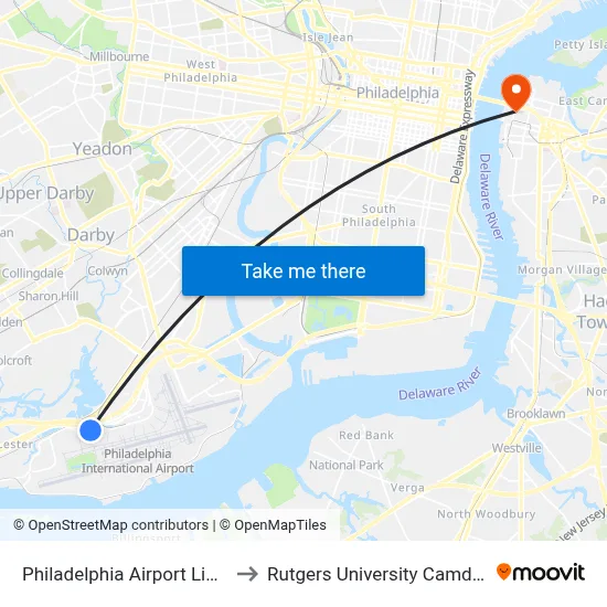 Philadelphia Airport Limo to Rutgers University Camden map