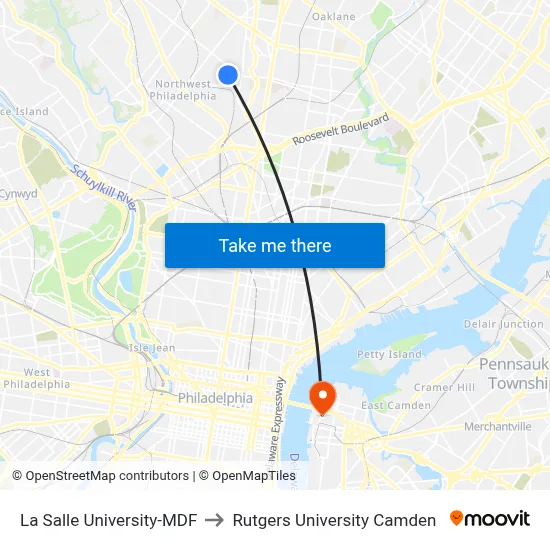 La Salle University-MDF to Rutgers University Camden map
