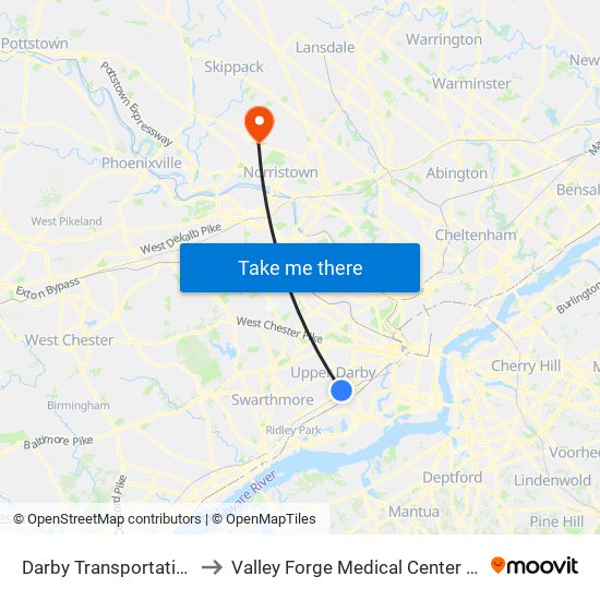 Darby Transportation Center to Valley Forge Medical Center And Hospital map