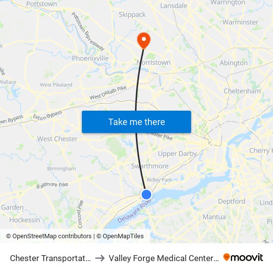 Chester Transportation Center to Valley Forge Medical Center And Hospital map