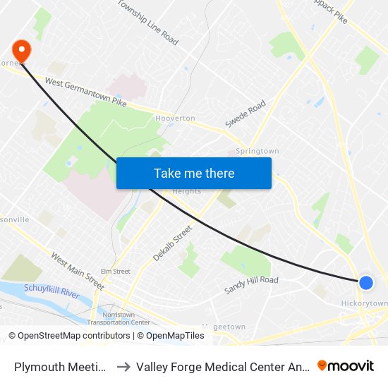 Plymouth Meeting Mall to Valley Forge Medical Center And Hospital map