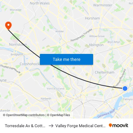 Torresdale Av & Cottman Av Loop to Valley Forge Medical Center And Hospital map