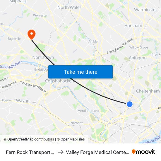 Fern Rock Transit Center to Valley Forge Medical Center And Hospital map