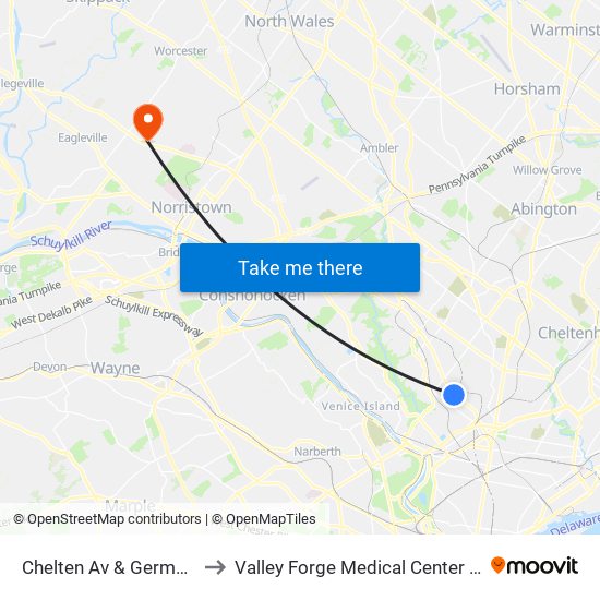 Chelten Av & Germantown Av to Valley Forge Medical Center And Hospital map