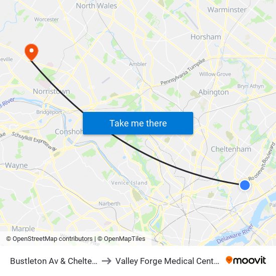 Bustleton Av & Cheltenham Av - Fs to Valley Forge Medical Center And Hospital map
