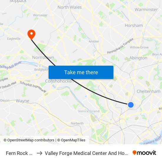 Fern Rock T C to Valley Forge Medical Center And Hospital map