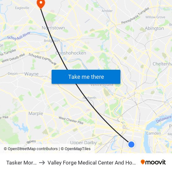 Tasker Morris to Valley Forge Medical Center And Hospital map