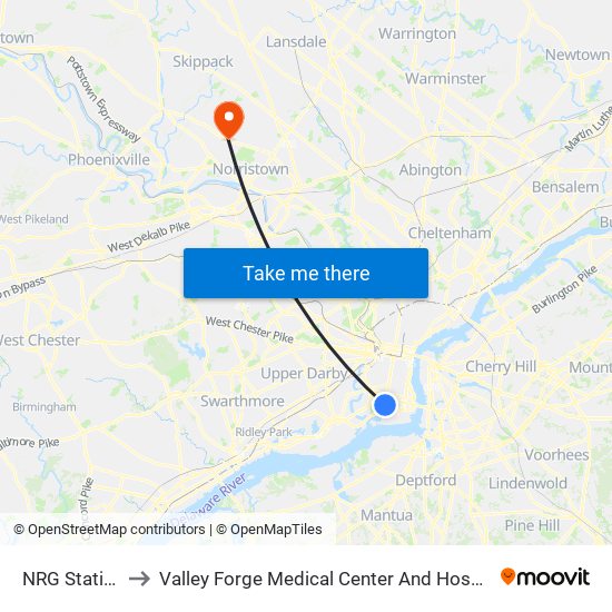 NRG Station to Valley Forge Medical Center And Hospital map