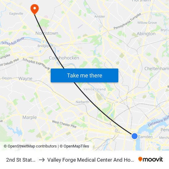 2nd St Station to Valley Forge Medical Center And Hospital map