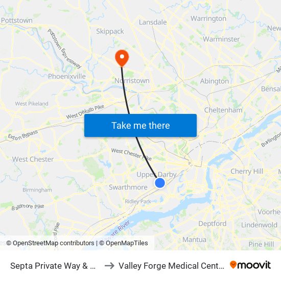 Septa Private Way & Macdade Blvd to Valley Forge Medical Center And Hospital map