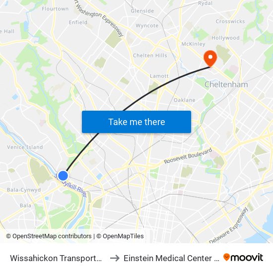 Wissahickon Transportation Center to Einstein Medical Center Elkins Park map