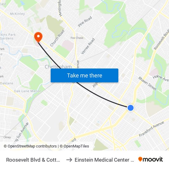 Roosevelt Blvd & Cottman Av - FS to Einstein Medical Center Elkins Park map