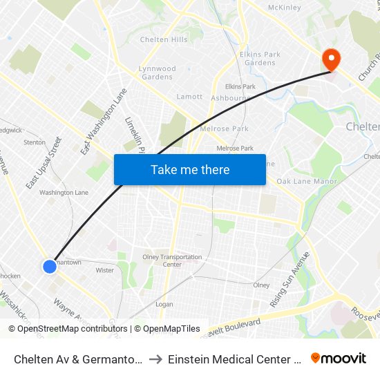 Chelten Av & Germantown Av - FS to Einstein Medical Center Elkins Park map