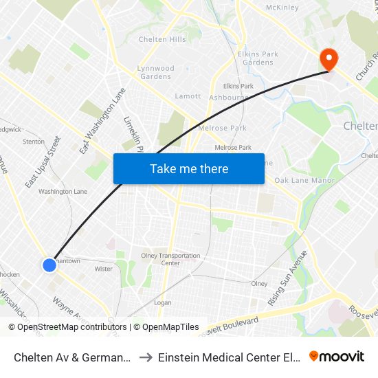 Chelten Av & Germantown Av to Einstein Medical Center Elkins Park map