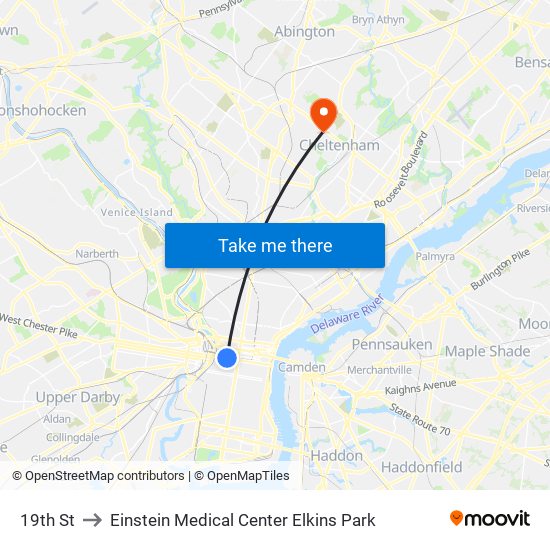 19th St to Einstein Medical Center Elkins Park map