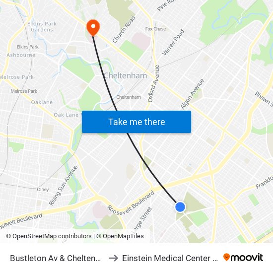 Bustleton Av & Cheltenham Av - Fs to Einstein Medical Center Elkins Park map