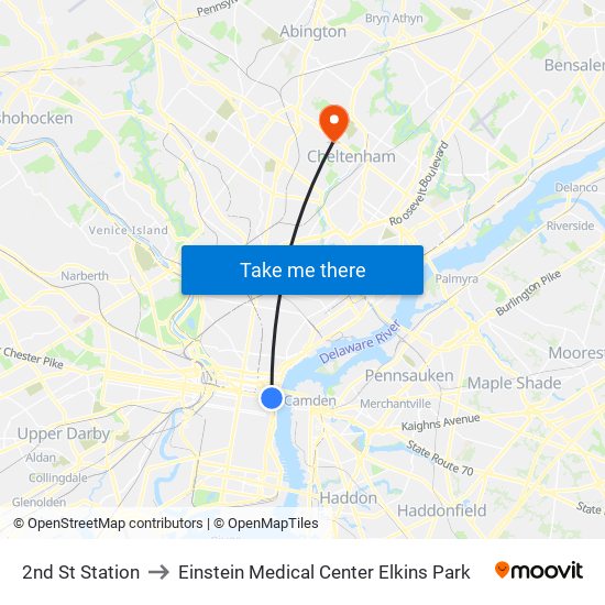2nd St Station to Einstein Medical Center Elkins Park map