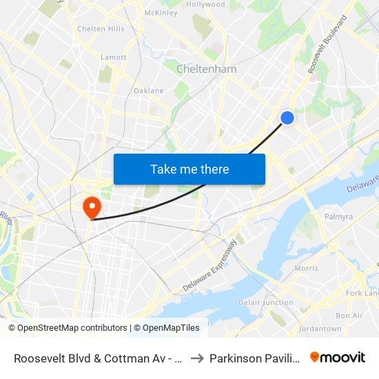 Roosevelt Blvd & Cottman Av - FS to Parkinson Pavilion map