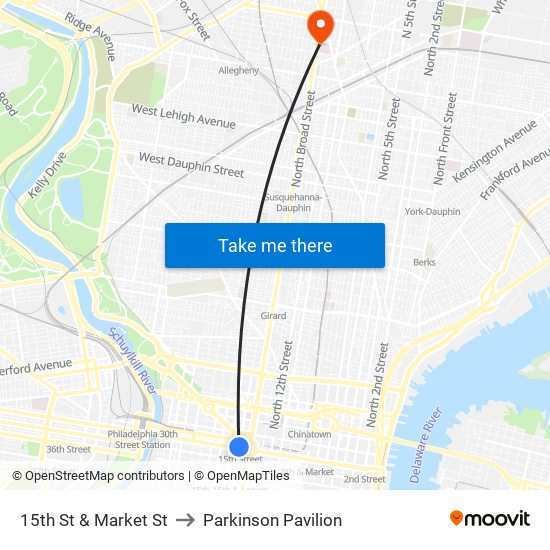 15th St & Market St to Parkinson Pavilion map