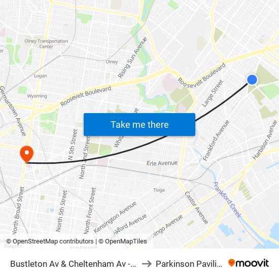 Bustleton Av & Cheltenham Av - Fs to Parkinson Pavilion map