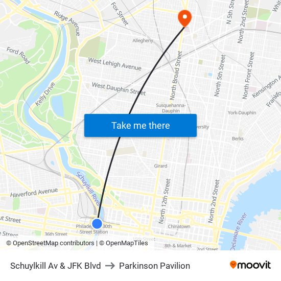 Schuylkill Av & JFK Blvd to Parkinson Pavilion map